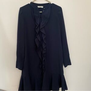 Tory Burch navy blue Jane ruffle button front dress
